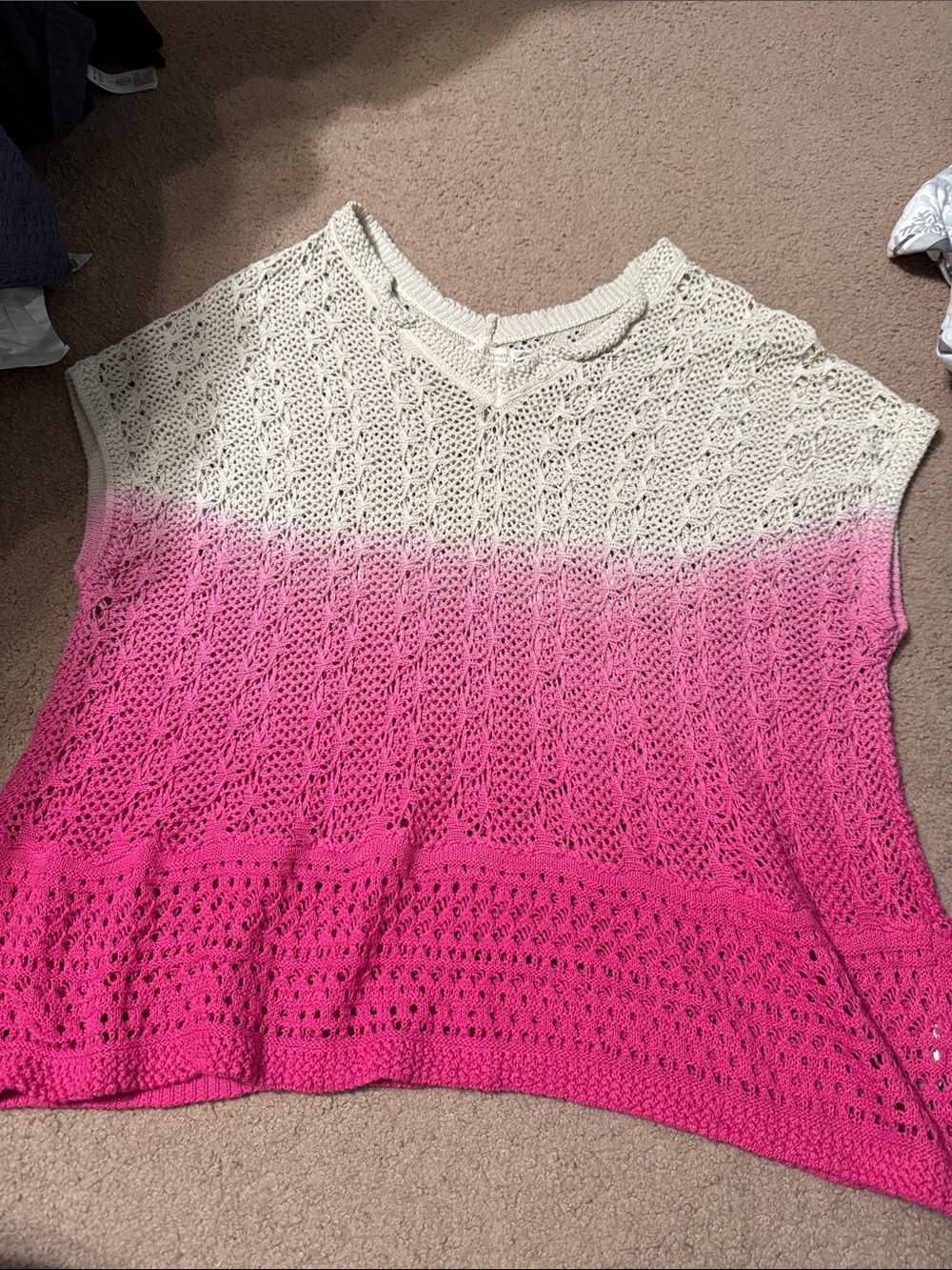 Listicle Cream to Pink Ombre V-Neck Sweater from boutique